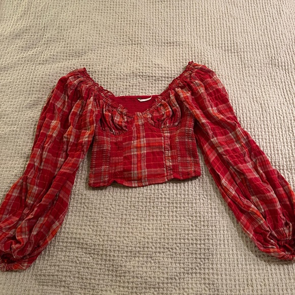Free People Cherry Bomb Red Plaid Top - Picture 3 of 4